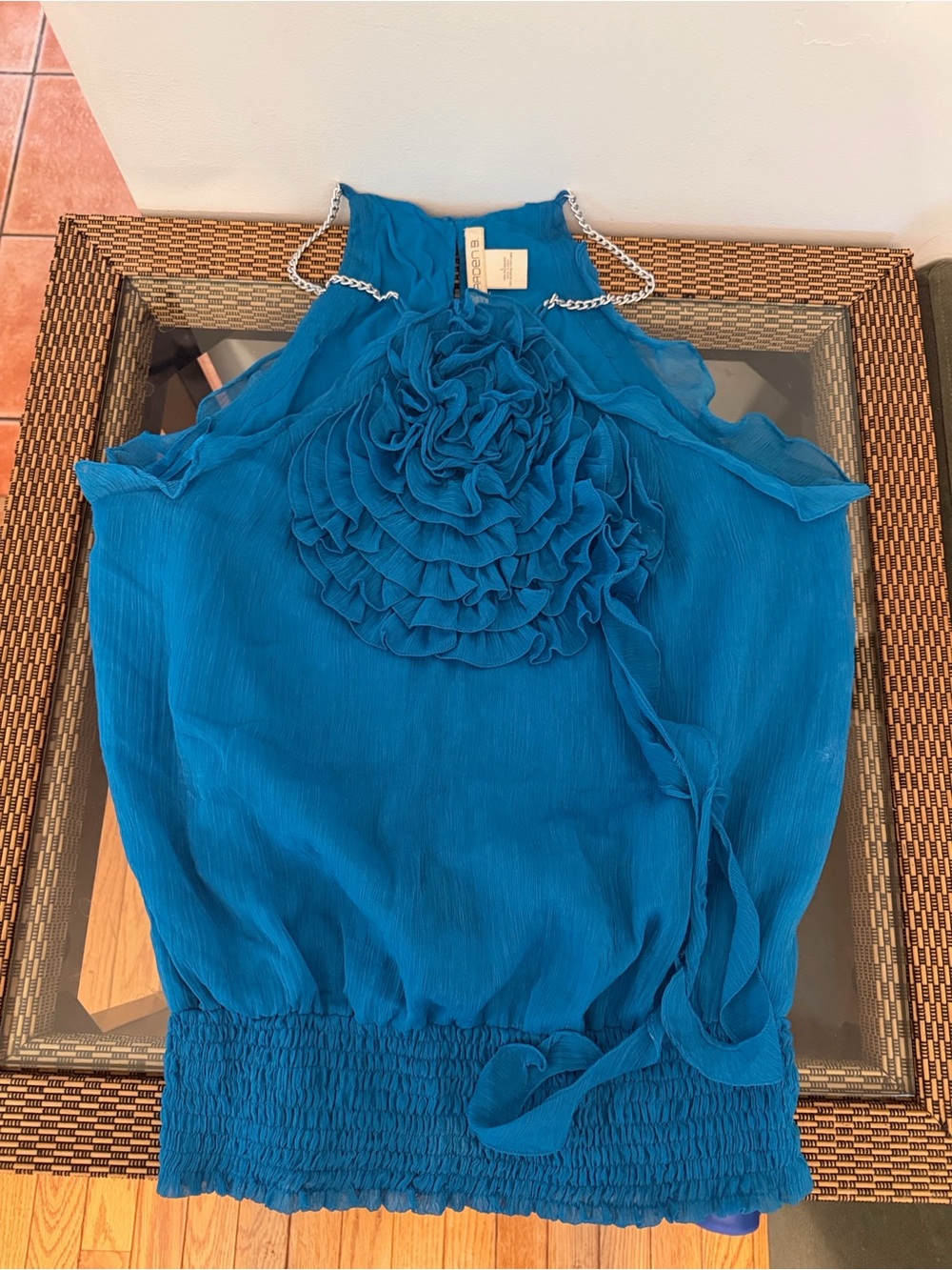 Arden B Teal Ruffled Halter Top